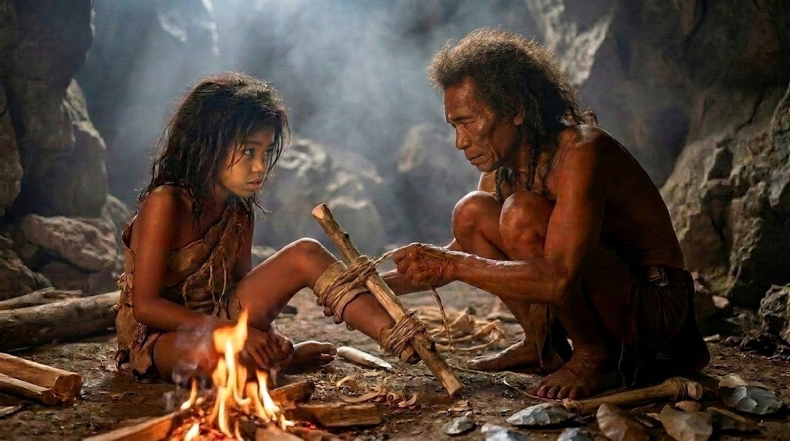 The first prosthetic limb being made by firelight