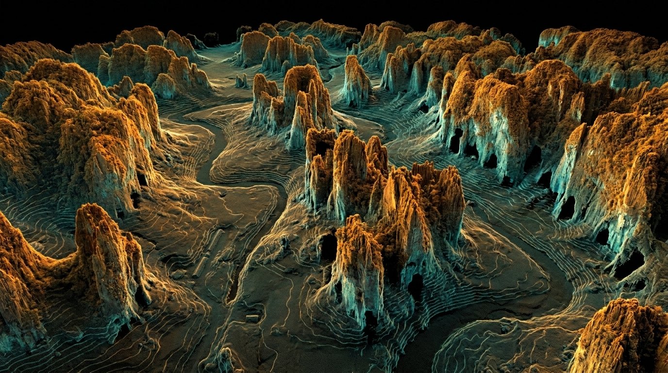 Aerial LiDAR bare-earth scan of the karst with natural cave openings revealed